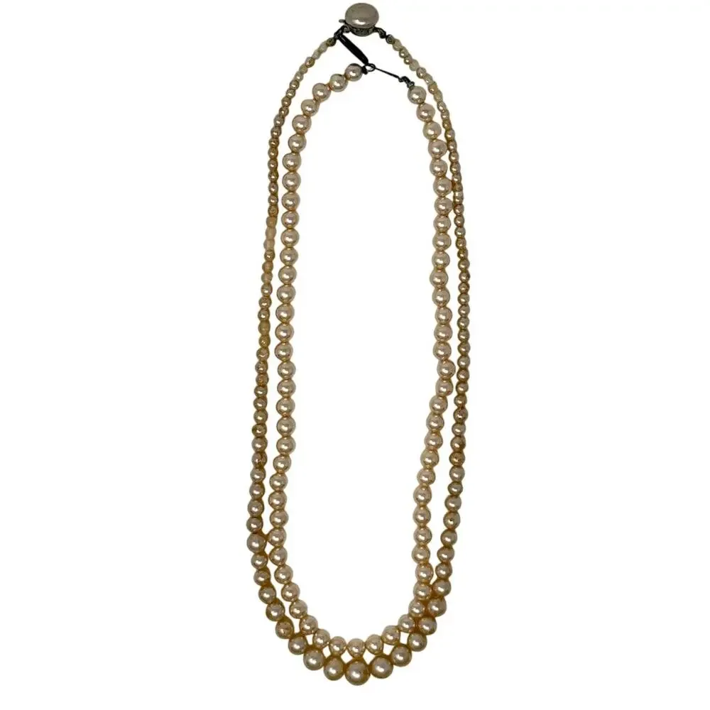 Vintage 60s Faux Pearl Necklace Set Double Strand Champagne Blush